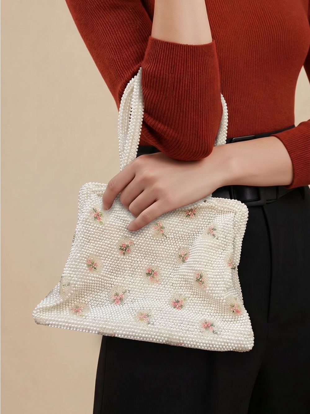 Lumured Petite Bead White Beaded Handbag
